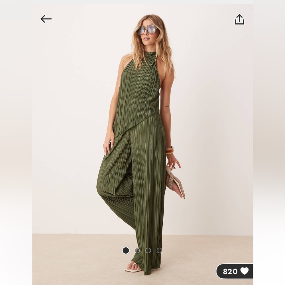 ASOS Halter Wide Leg Jumpsuit in Khaki Green, women’s size 2